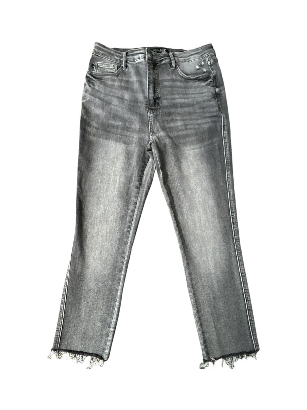 Judy Blue High Rise Tummy Control Skinny Fit Jeans Raw Hem Gray Size 13/31
